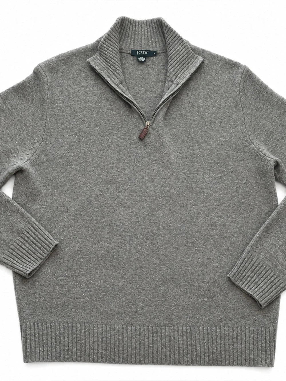 J.Crew Men’s L Gray 100% Lambs Wool Quarter Zip Sweater Mock Neck Pullover